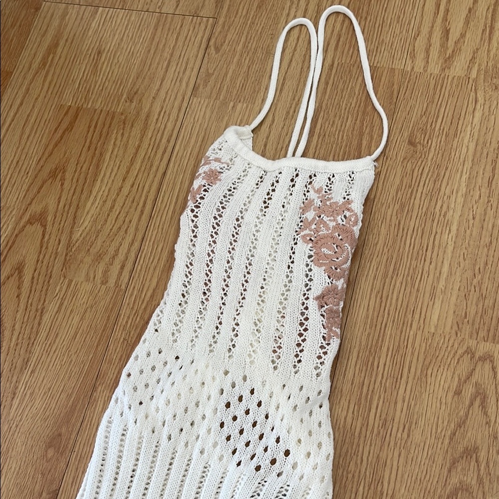 White Crochet Maxi Dress with Floral Detail